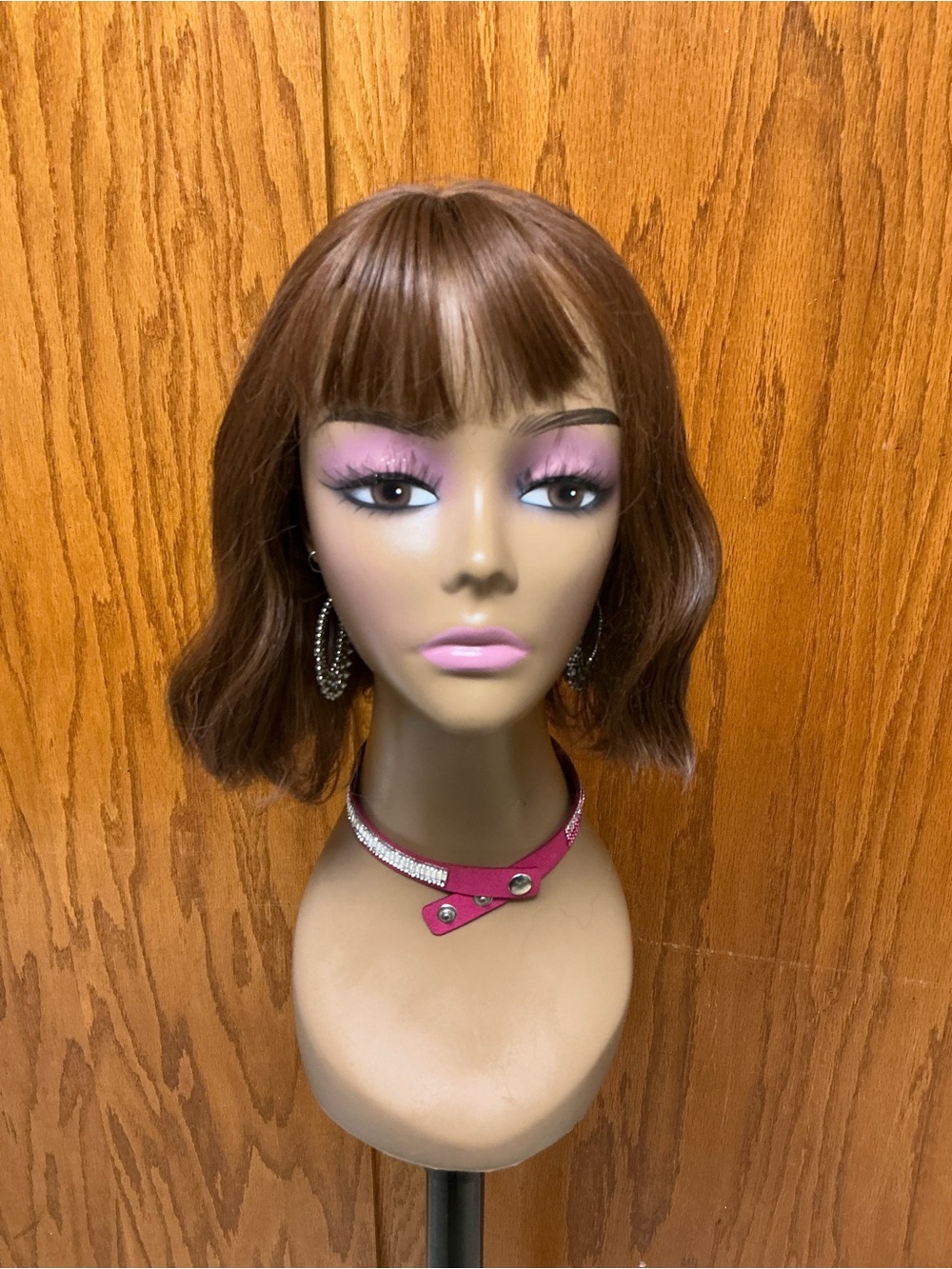 Brown Short Wavy Women's Wig with Bangs - Unbranded